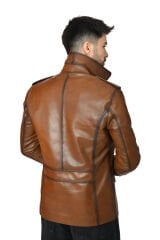 DERİNSS DER265 Hakiki Deri Erkek Taba Mont