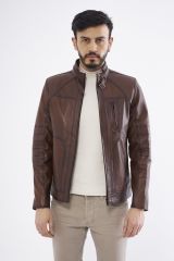 DERİNSS DER185 Hakiki Deri Erkek Taba Mont