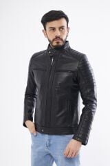 DERİNSS DER123 Hakiki Deri Erkek Siyah Mont