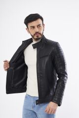 DERİNSS DER123 Hakiki Deri Erkek Siyah Mont