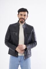 DERİNSS DER123 Hakiki Deri Erkek Siyah Mont