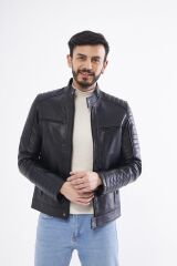 DERİNSS DER123 Hakiki Deri Erkek Siyah Mont