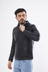 DERİNSS DER123 Hakiki Deri Erkek Siyah Mont