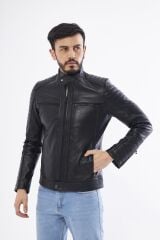 DERİNSS DER123 Hakiki Deri Erkek Siyah Mont