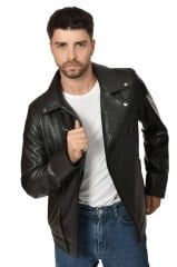 DERİNSS DER170 Hakiki Deri Erkek Siyah Mont