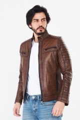 DERİNSS DER109 Hakiki Deri Erkek Taba Mont