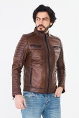 DERİNSS DER109 Hakiki Deri Erkek Taba Mont