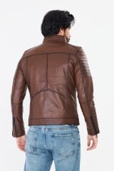 DERİNSS DER109 Hakiki Deri Erkek Taba Mont