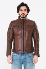 DERİNSS DER109 Hakiki Deri Erkek Taba Mont