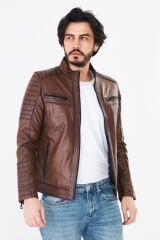 DERİNSS DER109 Hakiki Deri Erkek Taba Mont