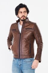 DERİNSS DER109 Hakiki Deri Erkek Taba Mont