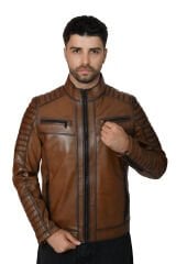 DERİNSS DER109 Hakiki Deri Erkek Taba Mont