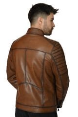 DERİNSS DER109 Hakiki Deri Erkek Taba Mont