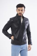 DERİNS DER134 Hakiki Deri Erkek Siyah Mont