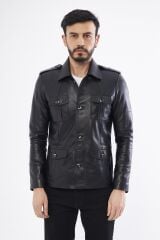 DERİNSS DER265 Hakiki Deri Erkek Siyah Mont