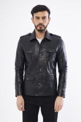 DERİNSS DER265 Hakiki Deri Erkek Siyah Mont