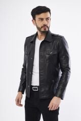 DERİNSS DER265 Hakiki Deri Erkek Siyah Mont