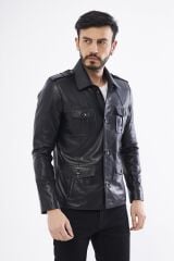 DERİNSS DER265 Hakiki Deri Erkek Siyah Mont