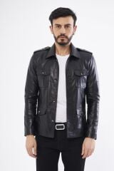 DERİNSS DER265 Hakiki Deri Erkek Siyah Mont