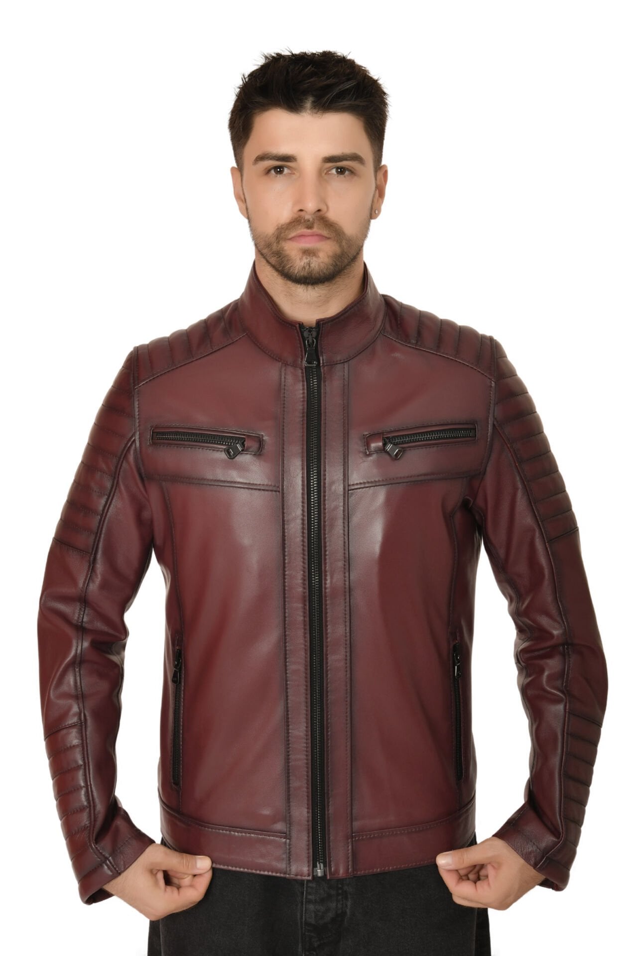 DERİNSS DER109 Hakiki Deri Erkek Bordo Mont