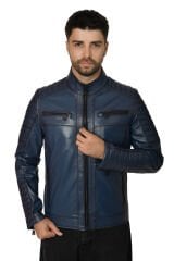 DERİNSS DER109 Hakiki Deri Erkek Mavi Mont