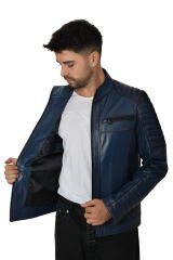 DERİNSS DER109 Hakiki Deri Erkek Mavi Mont