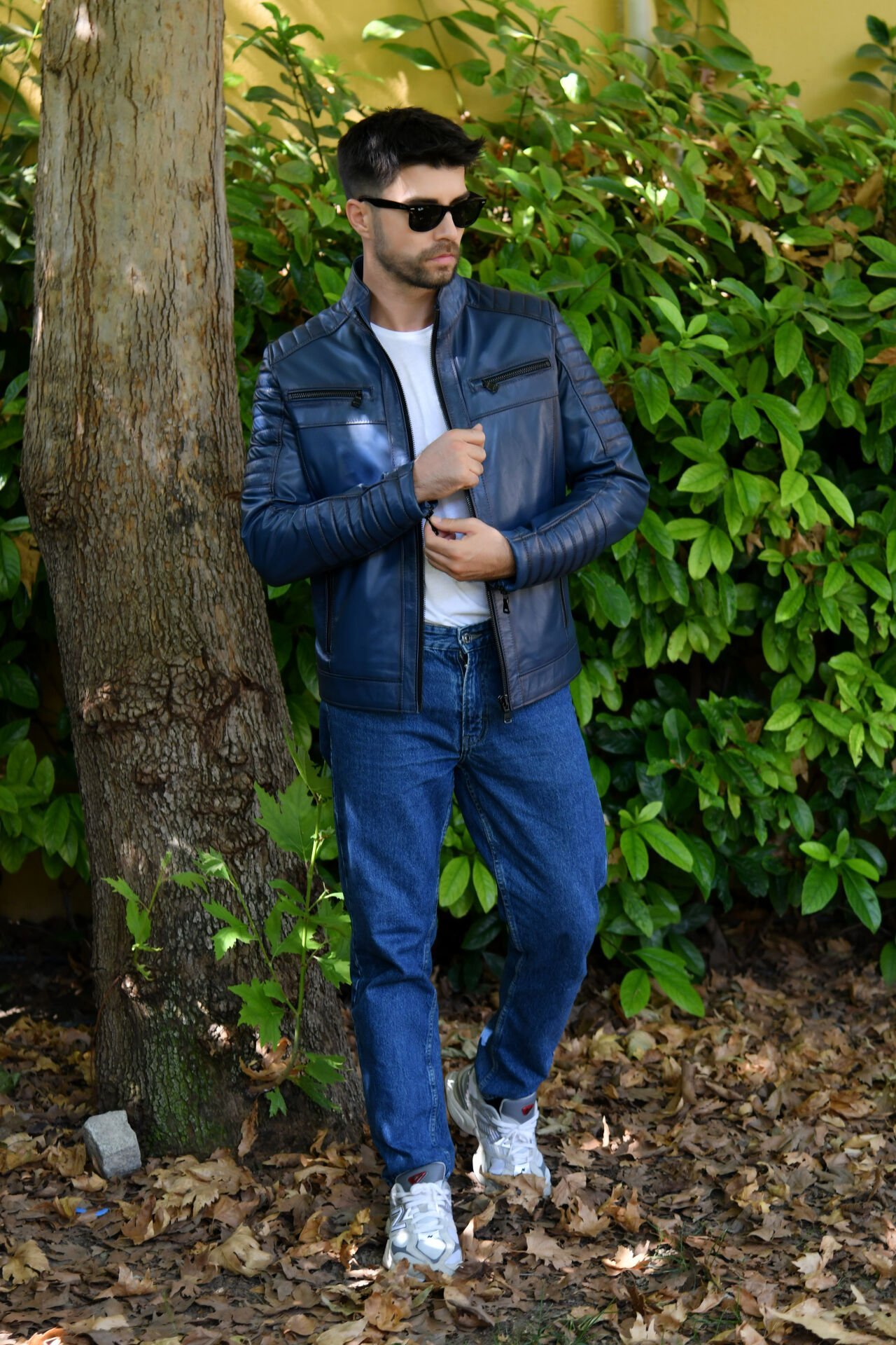 DERİNSS DER109 Hakiki Deri Erkek Mavi Mont