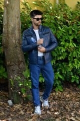 DERİNSS DER109 Hakiki Deri Erkek Mavi Mont