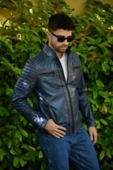 DERİNSS DER109 Hakiki Deri Erkek Mavi Mont