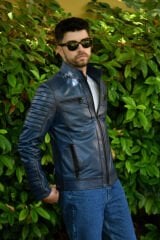 DERİNSS DER109 Hakiki Deri Erkek Mavi Mont