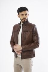 DERİNSS DER134 Hakiki Deri Erkek Taba Mont