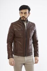 DERİNSS DER134 Hakiki Deri Erkek Taba Mont