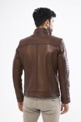 DERİNSS DER134 Hakiki Deri Erkek Taba Mont