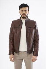 DERİNSS DER134 Hakiki Deri Erkek Taba Mont