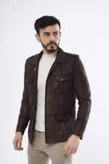 DERİNSS DER265 Hakiki Deri Erkek Kahverengi Mont