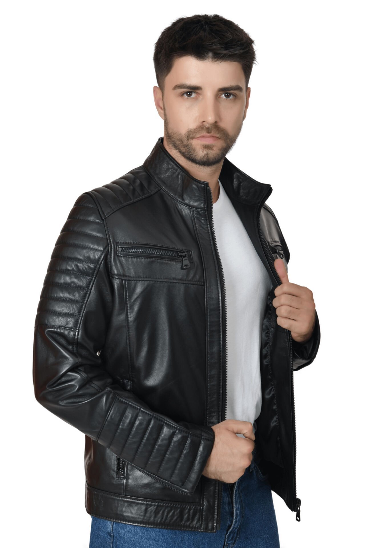 DERİNSS DER109 Hakiki Deri Erkek Siyah Mont