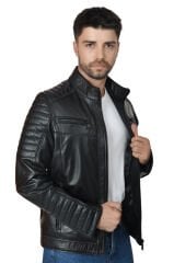 DERİNSS DER109 Hakiki Deri Erkek Siyah Mont