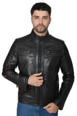 DERİNSS DER109 Hakiki Deri Erkek Siyah Mont