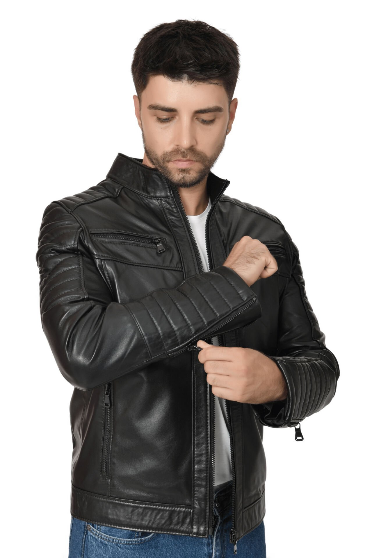 DERİNSS DER109 Hakiki Deri Erkek Siyah Mont