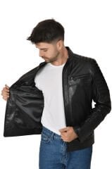 DERİNSS DER109 Hakiki Deri Erkek Siyah Mont