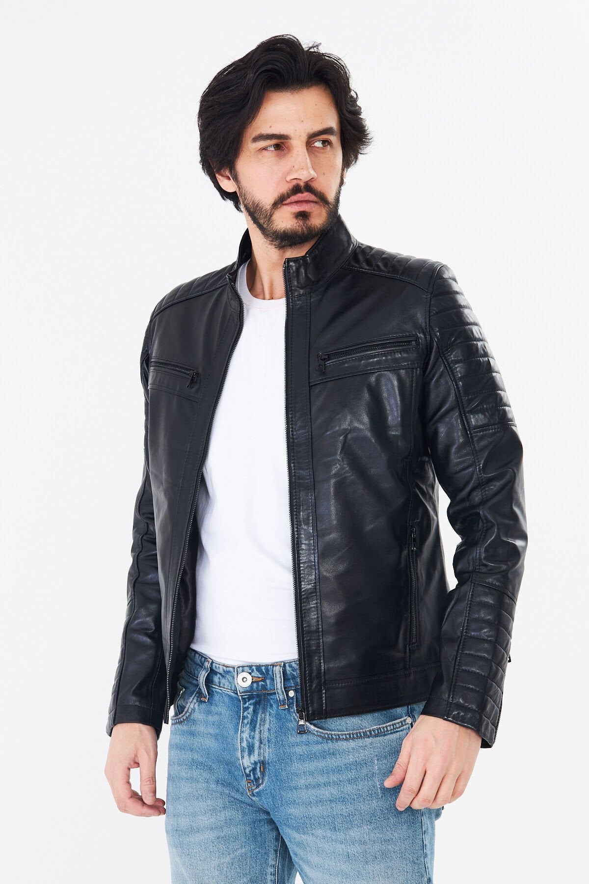 DERİNSS DER109 Hakiki Deri Erkek Siyah Mont