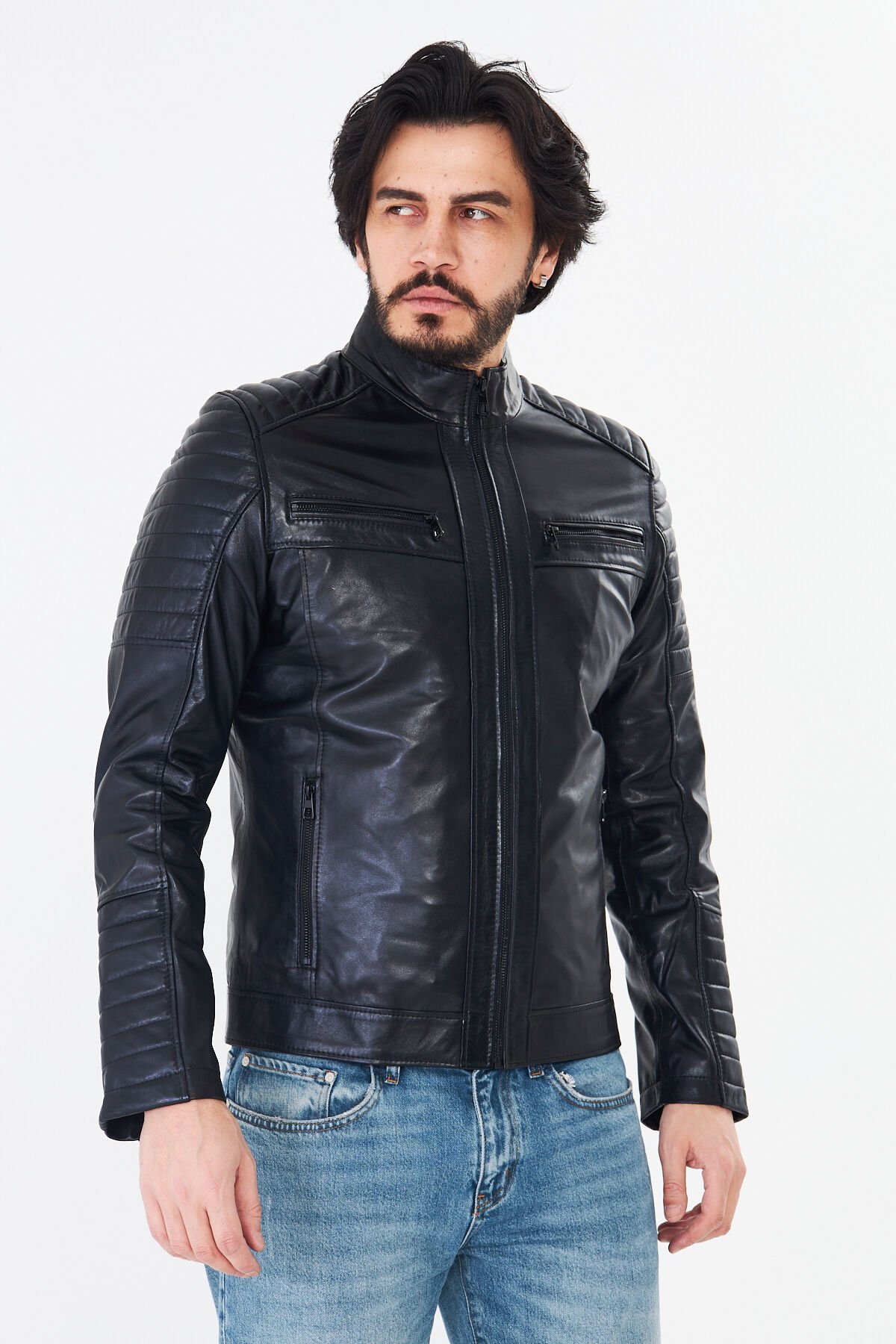 DERİNSS DER109 Hakiki Deri Erkek Siyah Mont