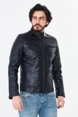 DERİNSS DER109 Hakiki Deri Erkek Siyah Mont