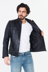 DERİNSS DER109 Hakiki Deri Erkek Siyah Mont