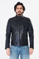 DERİNSS DER109 Hakiki Deri Erkek Siyah Mont