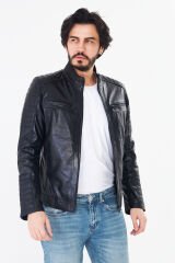 DERİNSS DER109 Hakiki Deri Erkek Siyah Mont