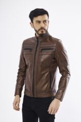 DERİNSS DER101 Hakiki Deri Erkek Taba Mont