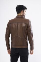 DERİNSS DER101 Hakiki Deri Erkek Taba Mont