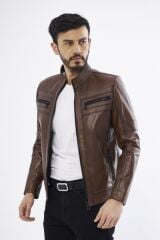 DERİNSS DER101 Hakiki Deri Erkek Taba Mont