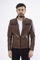 DERİNSS DER101 Hakiki Deri Erkek Taba Mont